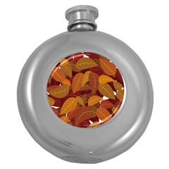 Watercolor Leaves Leaf Orange Round Hip Flask (5 Oz) by Jancukart