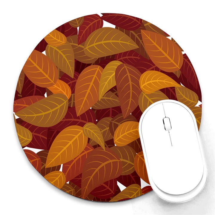 Watercolor Leaves Leaf Orange Round Mousepad