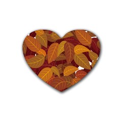 Watercolor Leaves Leaf Orange Rubber Coaster (heart)