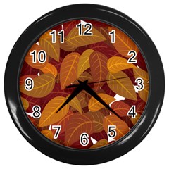 Watercolor Leaves Leaf Orange Wall Clock (black)