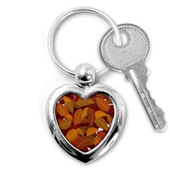 Watercolor Leaves Leaf Orange Key Chain (heart)