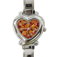 Watercolor Leaves Leaf Orange Heart Italian Charm Watch