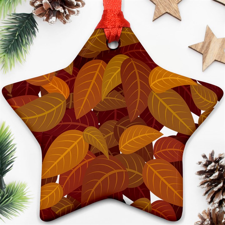 Watercolor Leaves Leaf Orange Star Ornament (Two Sides)