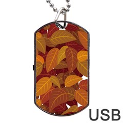 Watercolor Leaves Leaf Orange Dog Tag Usb Flash (one Side)