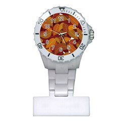 Watercolor Leaves Leaf Orange Plastic Nurses Watch