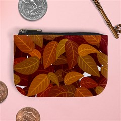 Watercolor Leaves Leaf Orange Mini Coin Purse