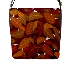 Watercolor Leaves Leaf Orange Flap Closure Messenger Bag (l)