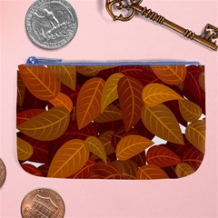 Watercolor Leaves Leaf Orange Large Coin Purse by Jancukart