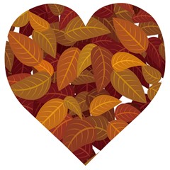 Watercolor Leaves Leaf Orange Wooden Puzzle Heart by Jancukart