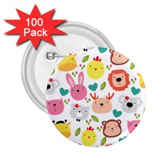 Cute Animals Cartoon Seamless Background 2 25  Buttons (100 Pack) 