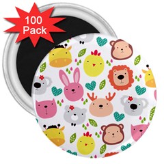 Cute Animals Cartoon Seamless Background 3  Magnets (100 Pack)