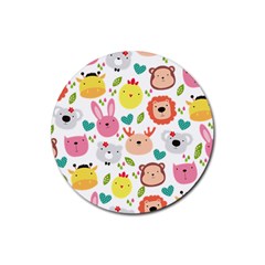 Cute Animals Cartoon Seamless Background Rubber Coaster (round)