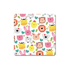 Cute Animals Cartoon Seamless Background Square Magnet