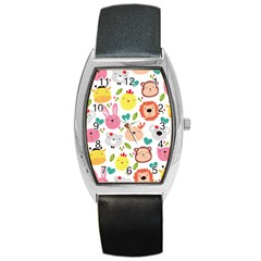 Cute Animals Cartoon Seamless Background Barrel Style Metal Watch by Jancukart