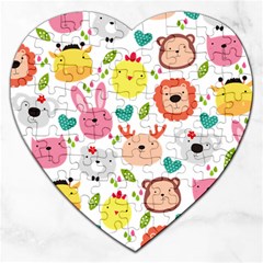 Cute Animals Cartoon Seamless Background Jigsaw Puzzle (heart) by Jancukart