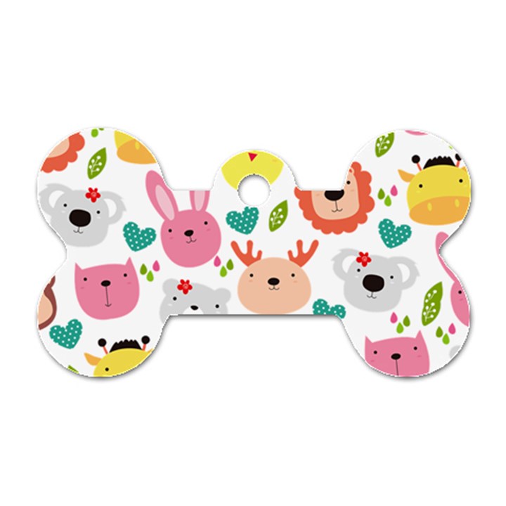 Cute Animals Cartoon Seamless Background Dog Tag Bone (Two Sides)