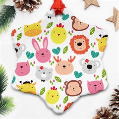 Cute Animals Cartoon Seamless Background Snowflake Ornament (two Sides)