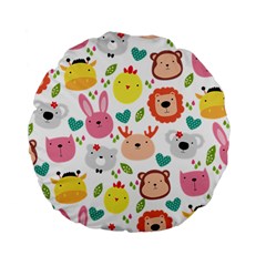 Cute Animals Cartoon Seamless Background Standard 15  Premium Flano Round Cushions