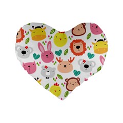 Cute Animals Cartoon Seamless Background Standard 16  Premium Flano Heart Shape Cushions