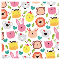 Cute Animals Cartoon Seamless Background Wooden Puzzle Square