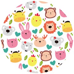 Cute Animals Cartoon Seamless Background Wooden Puzzle Round by Jancukart