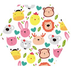 Cute Animals Cartoon Seamless Background Wooden Puzzle Hexagon by Jancukart