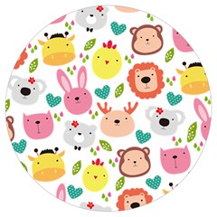 Cute Animals Cartoon Seamless Background Round Trivet by Jancukart