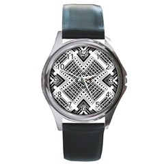 Black And White Modern Texture Seamless Print Fabric Pattern Round Metal Watch