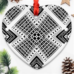 Black And White Modern Texture Seamless Print Fabric Pattern Heart Ornament (two Sides) by Jancukart