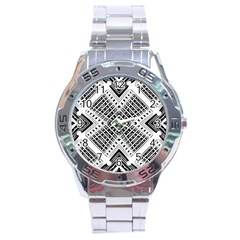 Black And White Modern Texture Seamless Print Fabric Pattern Stainless Steel Analogue Watch