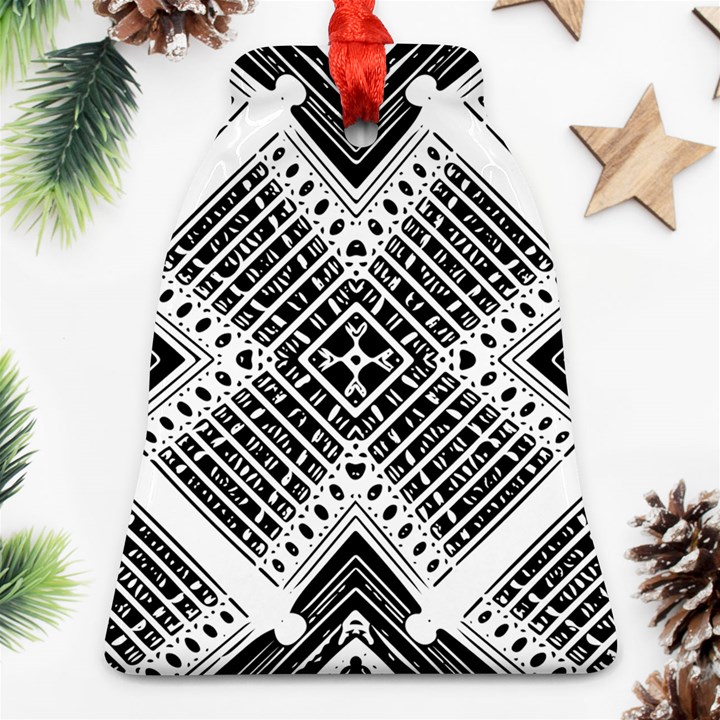 Black And White Modern Texture Seamless Print Fabric Pattern Bell Ornament (Two Sides)