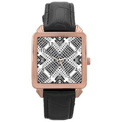 Black And White Modern Texture Seamless Print Fabric Pattern Rose Gold Leather Watch 