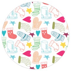 Cute Doodle Christmas Gloves And Stockings Seamless Pattern Round Trivet by Jancukart