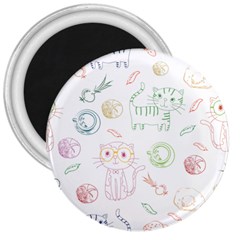 Cats And Food Doodle Seamless Pattern 3  Magnets