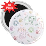 Cats And Food Doodle Seamless Pattern 3  Magnets (10 pack)  Front