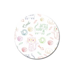 Cats And Food Doodle Seamless Pattern Magnet 3  (round)