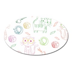 Cats And Food Doodle Seamless Pattern Oval Magnet