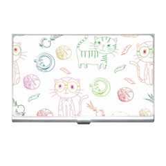 Cats And Food Doodle Seamless Pattern Business Card Holder