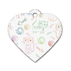 Cats And Food Doodle Seamless Pattern Dog Tag Heart (one Side)