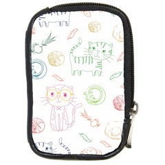 Cats And Food Doodle Seamless Pattern Compact Camera Leather Case