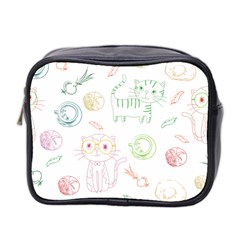 Cats And Food Doodle Seamless Pattern Mini Toiletries Bag (two Sides)