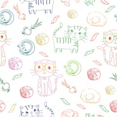 Cats And Food Doodle Seamless Pattern Play Mat (square)