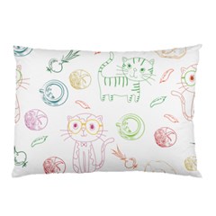 Cats And Food Doodle Seamless Pattern Pillow Case (two Sides)