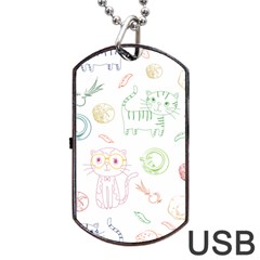 Cats And Food Doodle Seamless Pattern Dog Tag Usb Flash (one Side)