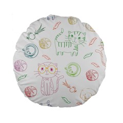 Cats And Food Doodle Seamless Pattern Standard 15  Premium Round Cushions