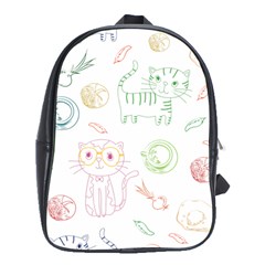 Cats And Food Doodle Seamless Pattern School Bag (xl)