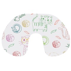 Cats And Food Doodle Seamless Pattern Travel Neck Pillow