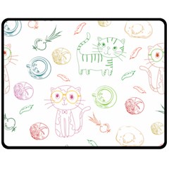 Cats And Food Doodle Seamless Pattern Fleece Blanket (medium)