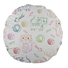 Cats And Food Doodle Seamless Pattern Large 18  Premium Flano Round Cushions