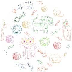 Cats And Food Doodle Seamless Pattern Wooden Puzzle Round